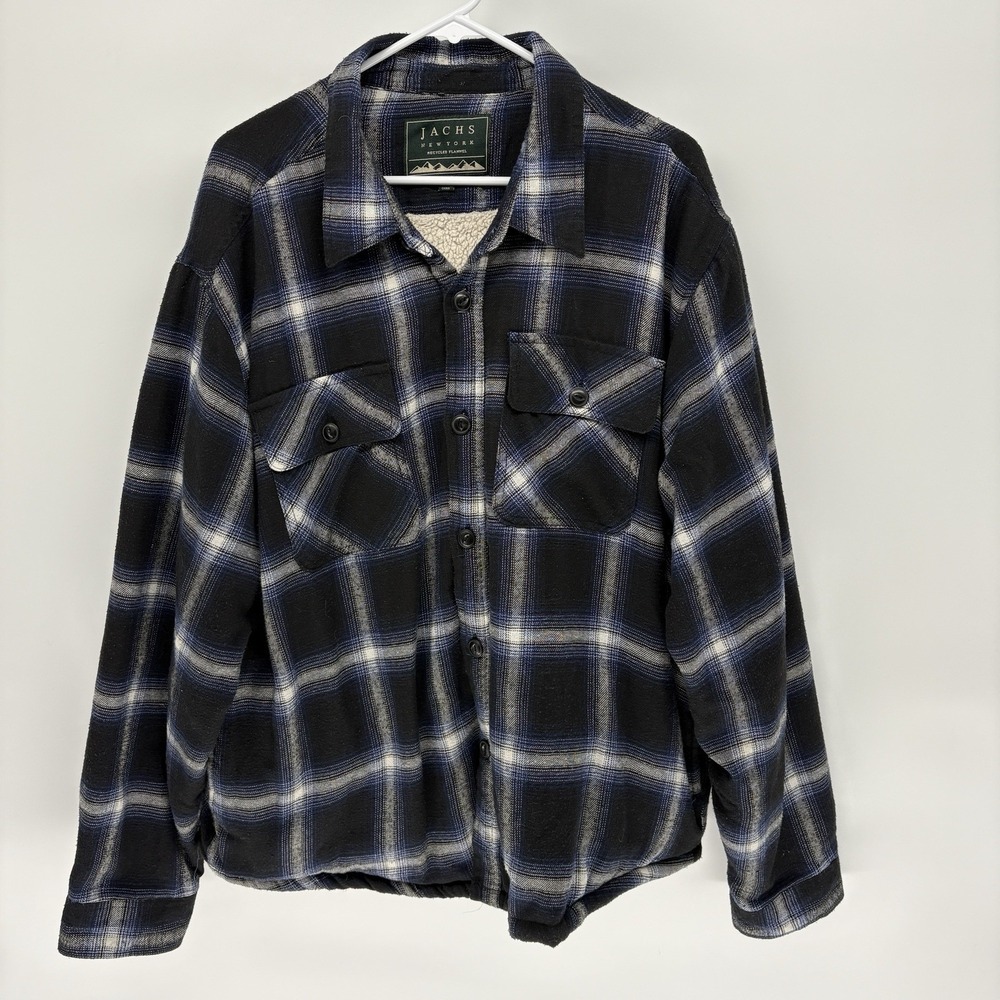 New Jachs New York Recycled Board Flannel Shirt Sherpa Fur Lined Jacket Men 2XL